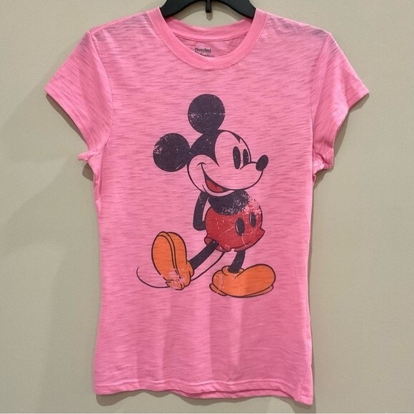 Disney Parks Mickey Mouse T-Shirt Fitted Pink Burnout Graphic Tee Sz Med Crew - Picture 6 of 6